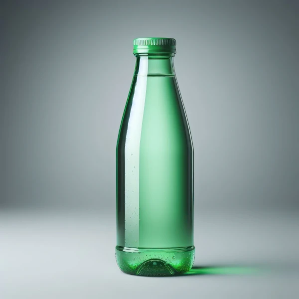 Free photo green glass bottle of mineral water, freshwater concept photo